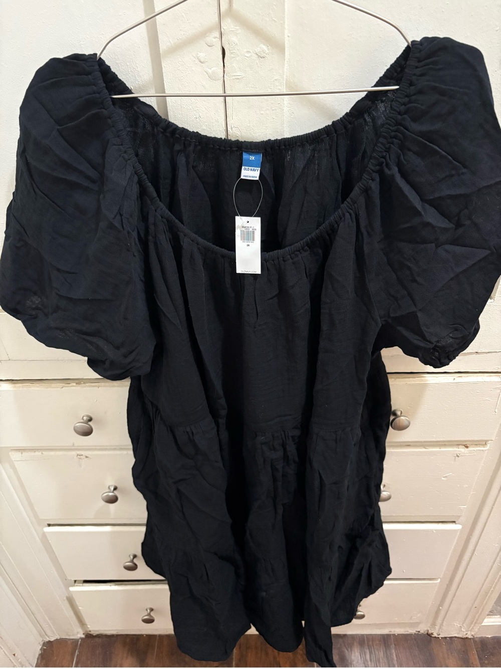 NWT Old Navy 2X Black Gauzy Cotton Puff Sleeve Dress